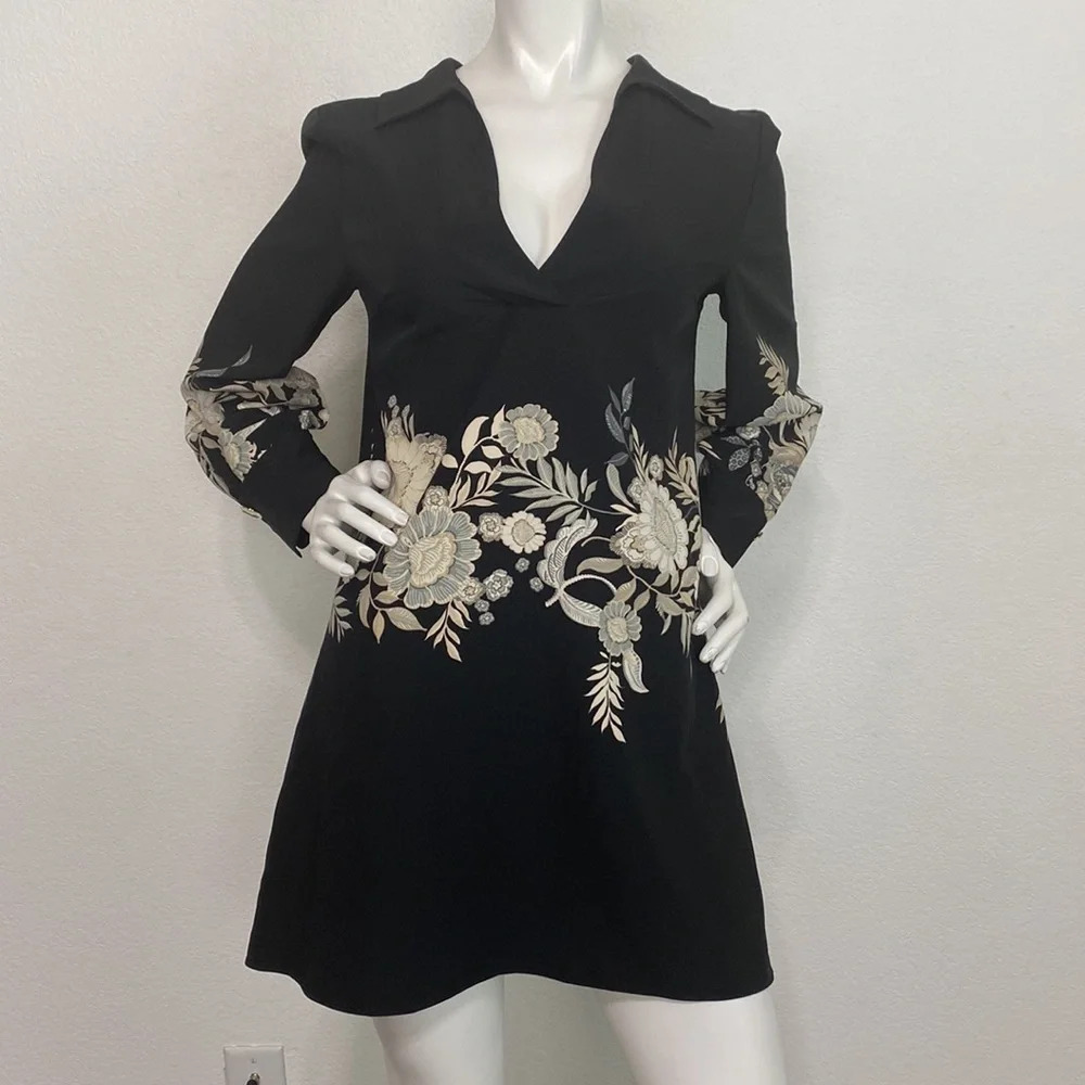 Zara Black Floral Mini Dress - Picture 2 of 9